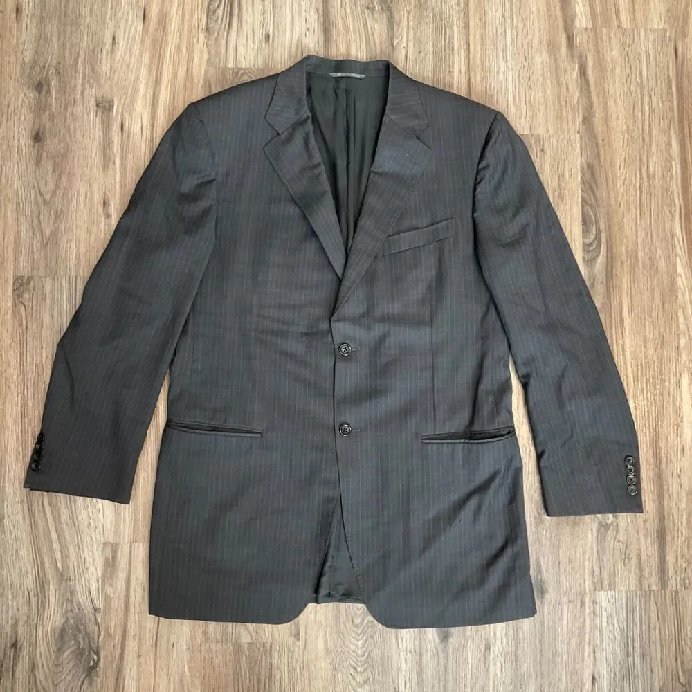 Canali Suit Jacket Pure Wool Blazer‎ Sport Coat Black Pinstripe Italy Size 54L
